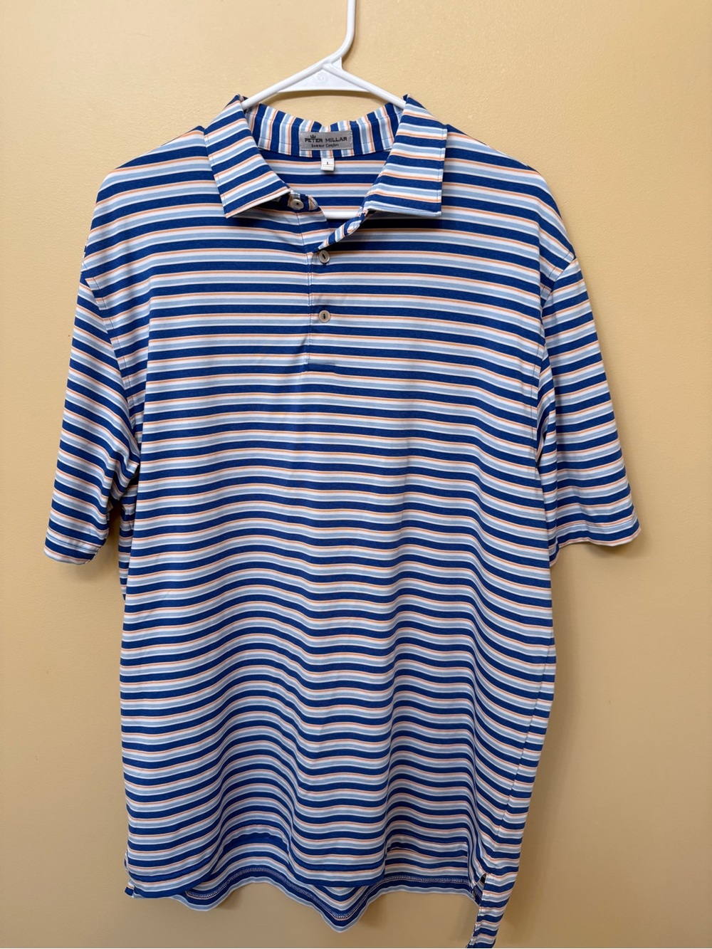 Peter Millar Striped Polo in Blue, White & Tan